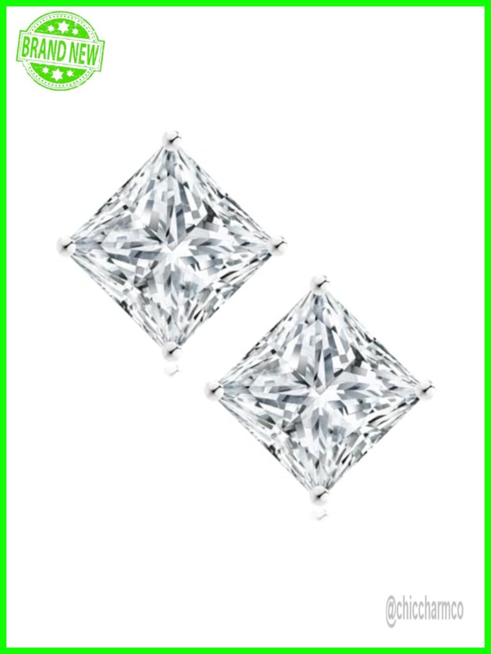 Princess Cut Moissanite Stud Earrings 925 Sterling Silver